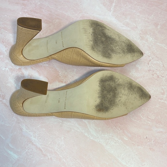 Saks Fifth Avenue Beige Croc-Embossed Mules - Picture 5 of 7